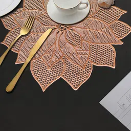 Dakshya Industries Copper Toned 4 Pieces Floral Table Placemats image 3