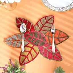 PURINA'S  Red & Brown Floral Beaded Table Placemats image 3