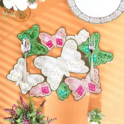 YWULY White & Pink 2 Pieces Beaded Table Placemats image 2