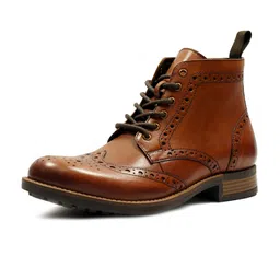 HX London Men Mid Top Textured Brogue Leather Block Heel Regular Boots image 3