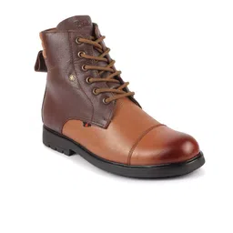 FAUSTO Men Textured Leather High Top Lace-Up Boots image 2