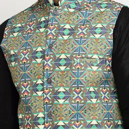 Benstoke Men Green Printed Woven Nehru Jacket image 4