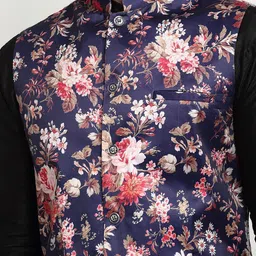 Benstoke Men Blue & Pink Floral Printed Nehru Jacket image 4