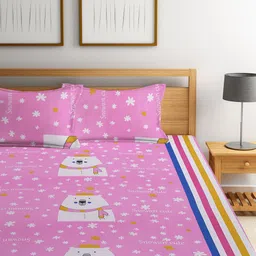 KLOTTHE Pink & White Cotton 300 TC King Bedsheet with 2 Pillow Covers image 5