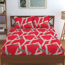 Hammer Home Maroon & Grey Printed 144 TC Queen Bedsheet & 2 Pillow Covers image 4