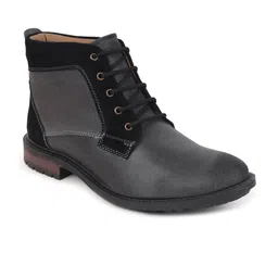 FAUSTO Men Black Leather Mid-Top Flat Boots image 2