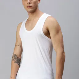 ONN Men Set Of 3 White Solid Innerwear Vests ONN_121(2PC)_WH_4PC image 3