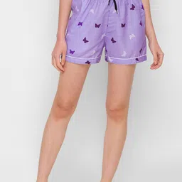 FashionRack Women Navy Blue & Purple Set of 2 Printed Lounge Shorts image 2