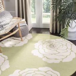 Safiya Carpet Green & White Floral Printed Hand-Tufted Woollen Carpet image 4