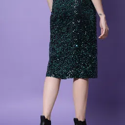 Trend Arrest Green Sequined A-Line Skirt image 2