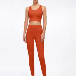 JC Collection Women Rust Orange Solid Dry Fit Tights image 2