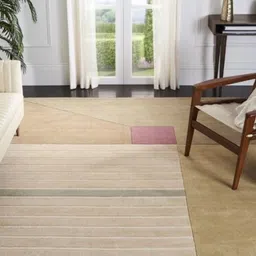 Safiya Carpet Beige & White Striped Woollen Carpet image 2