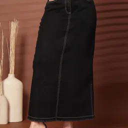 plusS Women Denim Pencil Side Slit Maxi Skirts image 2