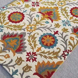 Safiya Carpet Beige & Red Floral Woollen Carpet image 3