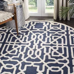 Safiya Carpet Navy Blue & White Geometric Printed Hand-Tufted Woollen Carpet image 2