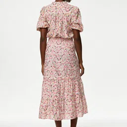 Marks & Spencer Floral Printed Cotton Tiered Midi Skirts image 2