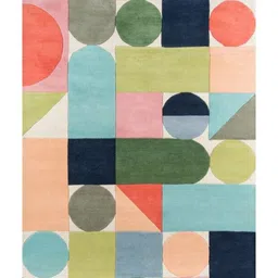 Safiya Carpet Blue & Pink Geometric Woollen Carpet image 2