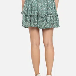 Trend Arrest Women Green Floral Printed Flared Mini Skirts image 2