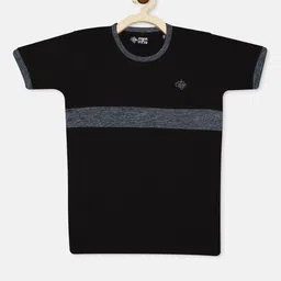 CHIMPRALA Girls Pack of 2 Black & Navy Blue Colourblocked Moving Air Cotton T-shirts image 5