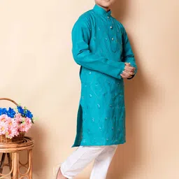 BAESD Boys Ethnic Motifs Embroidered Mandarin Collar Regular Kurta with Pyjamas image 2