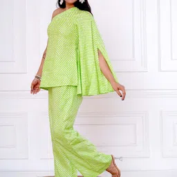 Salvia Sky Striped One Shoulder Pure Cotton Top With Trousers image 4