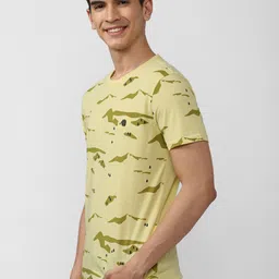 Peter England Casuals Men Yellow & Green Printed Slim Fit T-shirt image 5