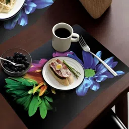 REVEXO Black & Blue 6 Pieces Printed Rectangular Table Placemats image 2