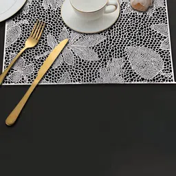 Dakshya Industries Silver Toned 4 Pieces Floral Rectangle Table Placemats image 2