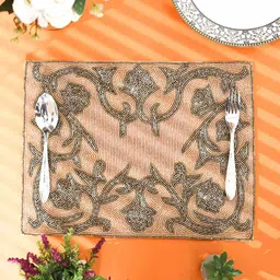 PURINA'S Brown & Copper Toned Floral Embellished Rectangle Table Placemats image 4