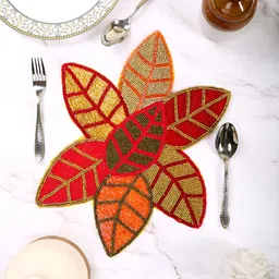 PURINA'S  Red & Brown Floral Beaded Table Placemats image 4