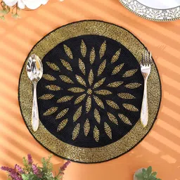 PURINA'S  Black & Yellow Beaded Floral Table Placemats image 2