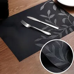 YELONA Black & Grey 4 Pcs Floral Printed Rectangular Table Placemats image 3