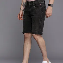 Louis Philippe Jeans Men Black Slim Fit Mid-Rise Denim Shorts image 3