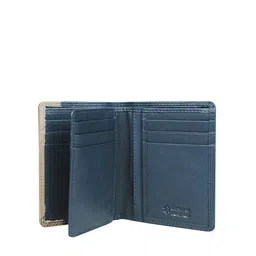 CALFNERO Men Blue & Beige Textured Leather Two Fold Wallet image 5