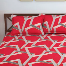 Hammer Home Maroon & Grey Printed 144 TC Queen Bedsheet & 2 Pillow Covers image 2