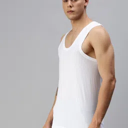 ONN Men Set Of 3 White Solid Innerwear Vests ONN_121(2PC)_WH_4PC image 2