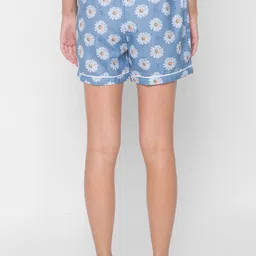 FashionRack Women Pack Of 2 Blue & Peach-Coloured Printed Lounge Shorts image 3