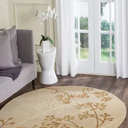 Safiya Carpet Beige & White Floral Round Woollen Carpets image 2