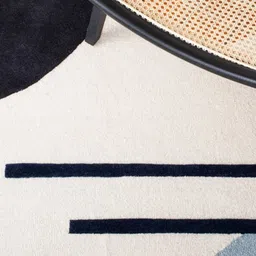 Safiya Carpet Beige & Navy Blue Geometric Woollen Carpet image 5