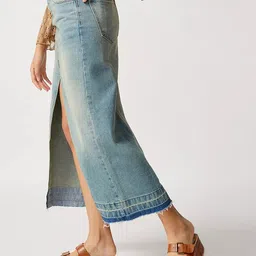 LULU & SKY Washed Denim Low-Rise A-Line Midi Skirt image 4