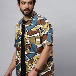 The Roadster Lifestyle Co Brown & White Cuban Collar Printed Pure Cotton Shirt image 3