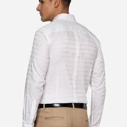 JADE BLUE Men White Slim Fit Horizontal Stripes Striped Formal Shirt image 5