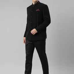 TheEthnic.Co Embroidered Single-Breasted Bandhgala Blazer 2-Piece Suit image 3