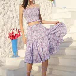 Sera Floral Printed Midi Flared Skirt image 2