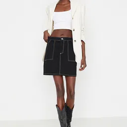 Trendyol Women Black Solid Mini Pure Cotton Skirt image 3