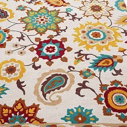 Safiya Carpet Beige & Yellow Ethnic Motifs Hand-Tufted Woollen Traditional Carpet image 5
