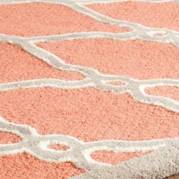 Safiya Carpet Peach & White Geometric Hand Tufted Woollen Carpet image 4