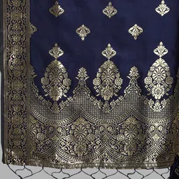 VredeVogel Women Navy Blue Ethnic Motifs Printed Kurta with Trousers & With Dupatta image 5