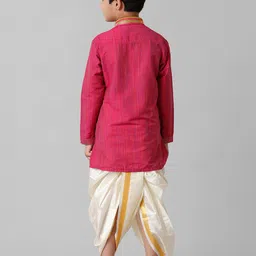 Ramraj Boys Striped Yoke Design Mandarin Collar Thread Work Kurta With Panchakacham image 3