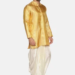 Sethukrishna Men Gold-Toned Striped Kurta with Dhoti Pants image 4